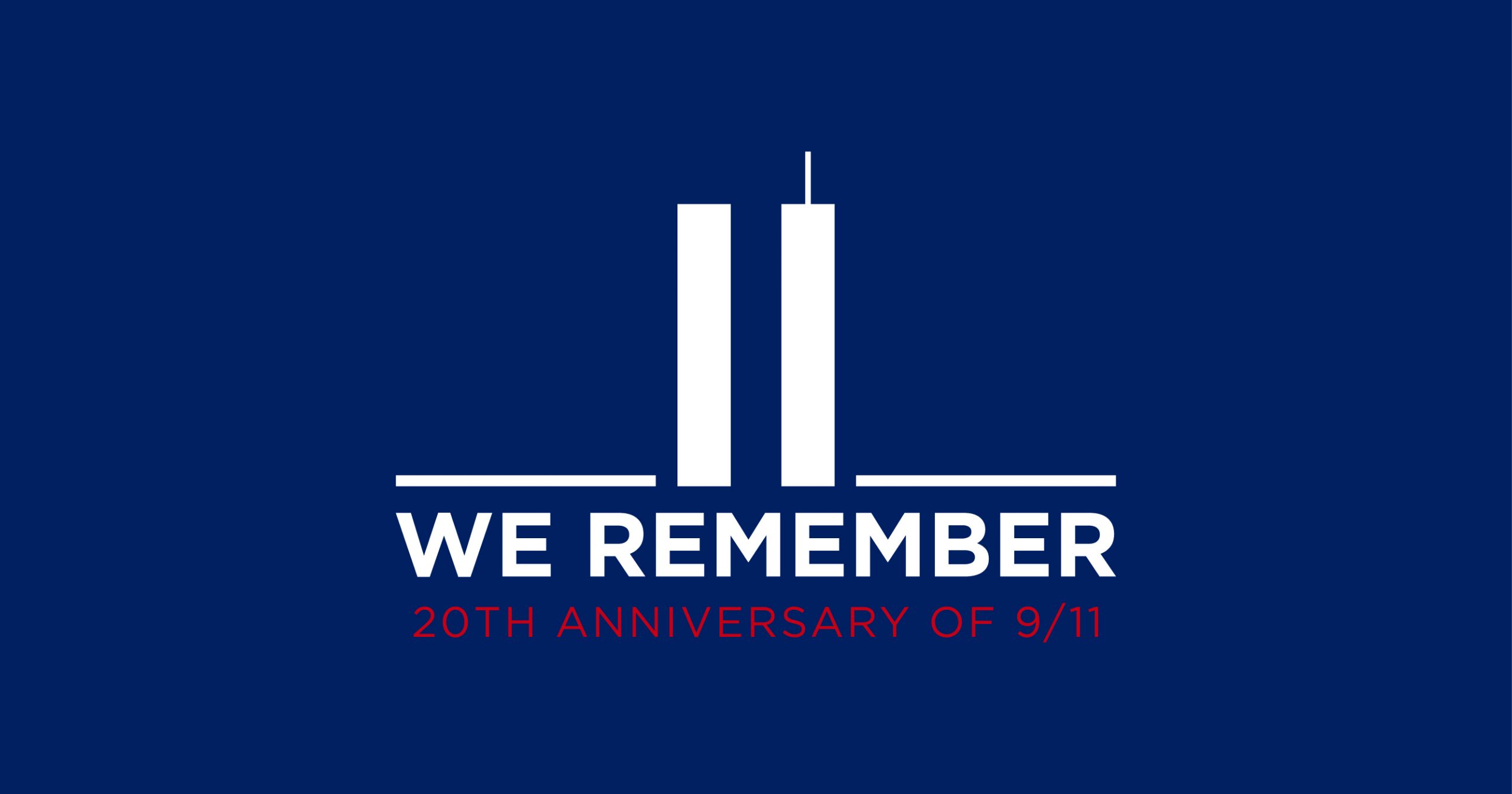Dark blue background and graphic image of Twin Towers in white